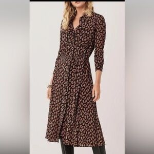 Diane Von Furstenberg Black and Pink Long Sleeve Dress
